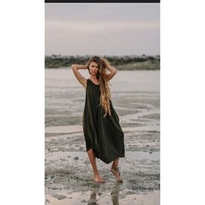 Sari Dewi Collection Bali Womens Forest Green Rosette Applique Maxi Dress Boho